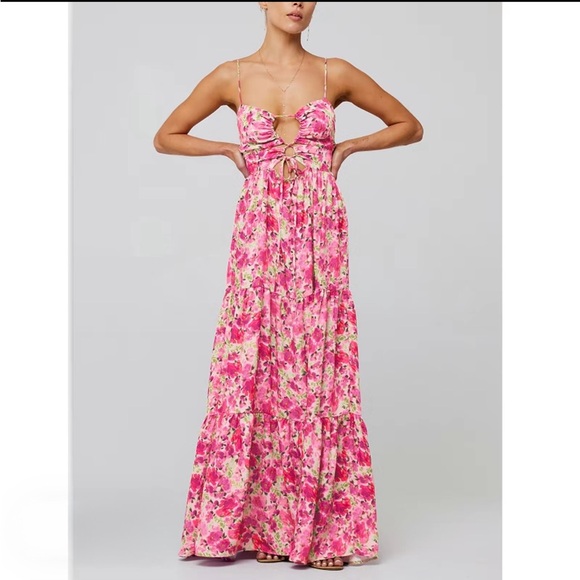 Hrreqy Dresses & Skirts - Vibrant Floral Maxi Dress w/ Cross Up Tie Front